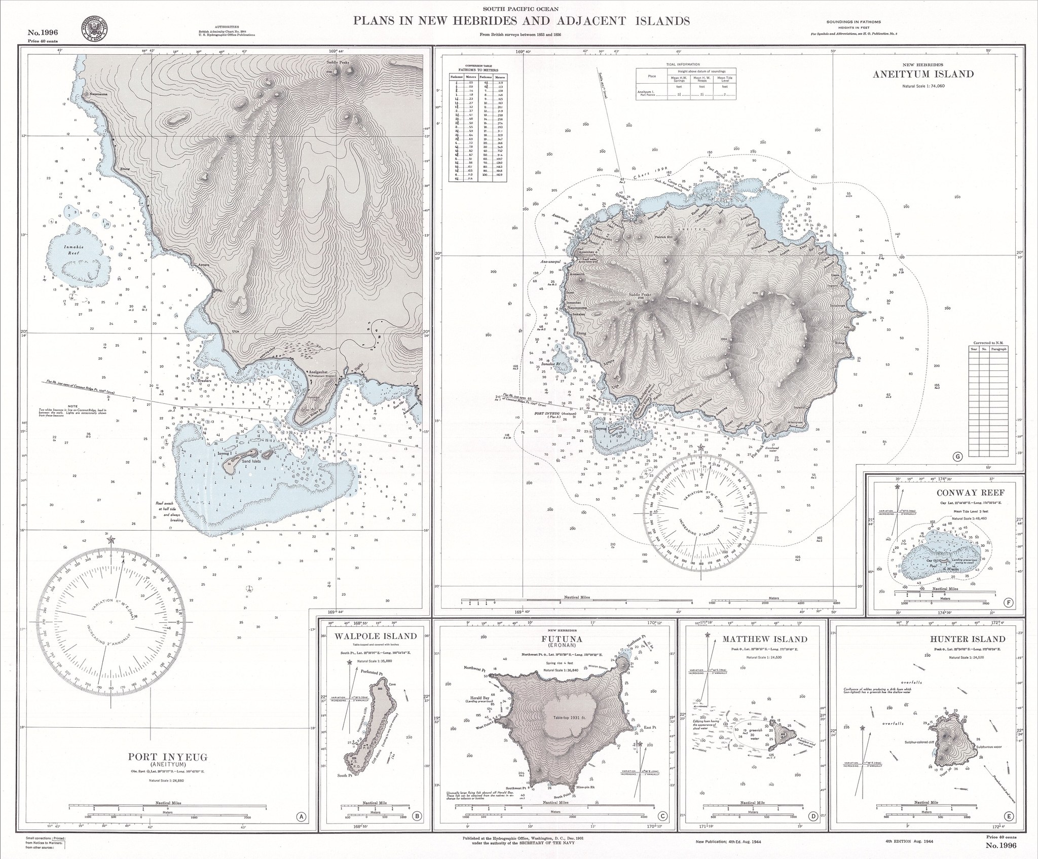 Nautical chart of New Hebrides islands, full size