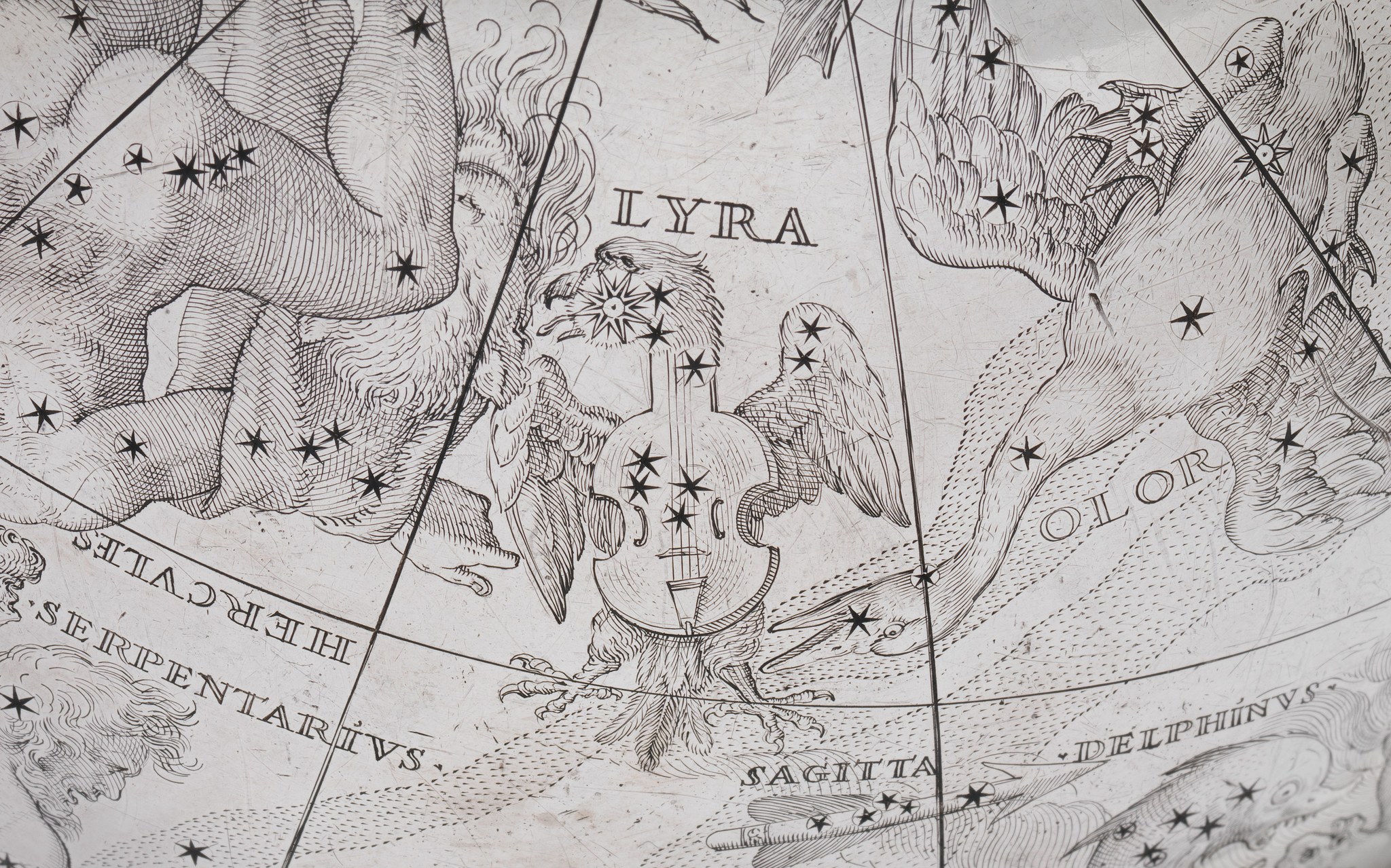 Engraved celestial globe with Lyra, full size