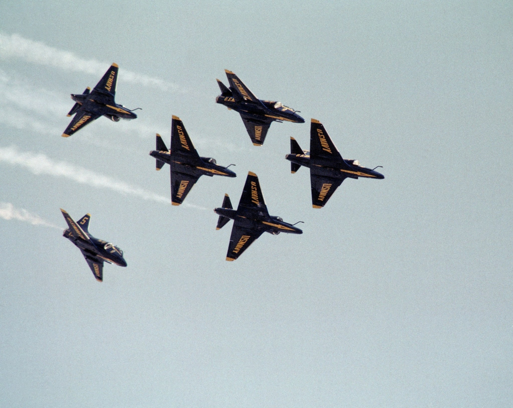 Navy jets flying in formation, full size