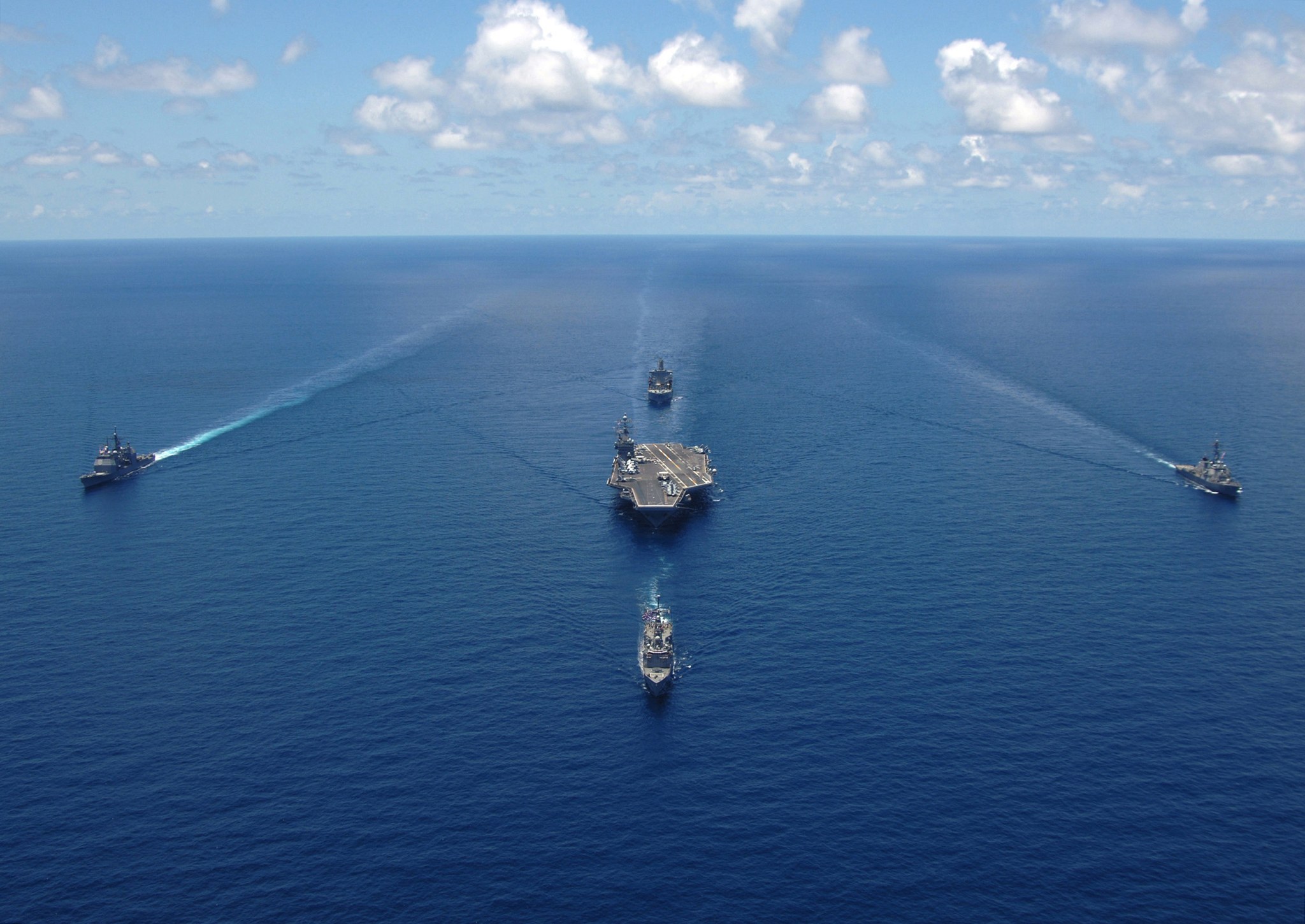 Aircraft carrier group in formation, full size