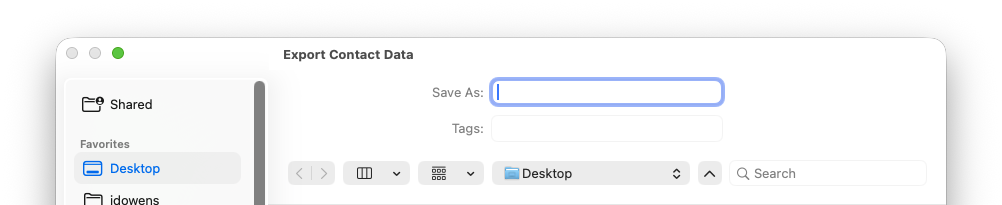 Export Contact Data save dialog