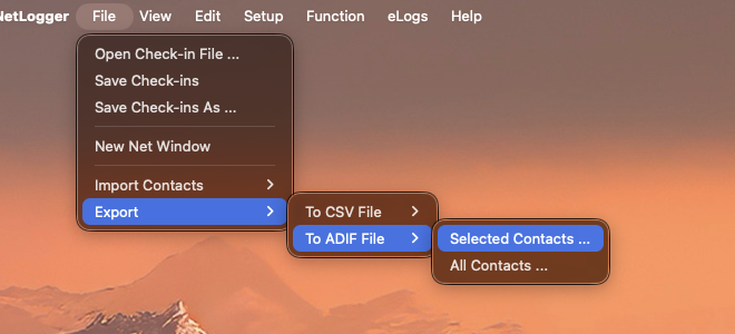 File menu, Export, To ADIF File