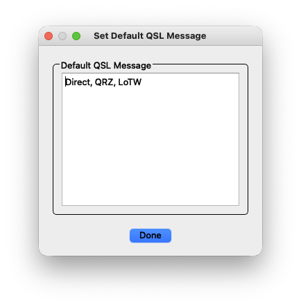 Set Default QSL Message dialog